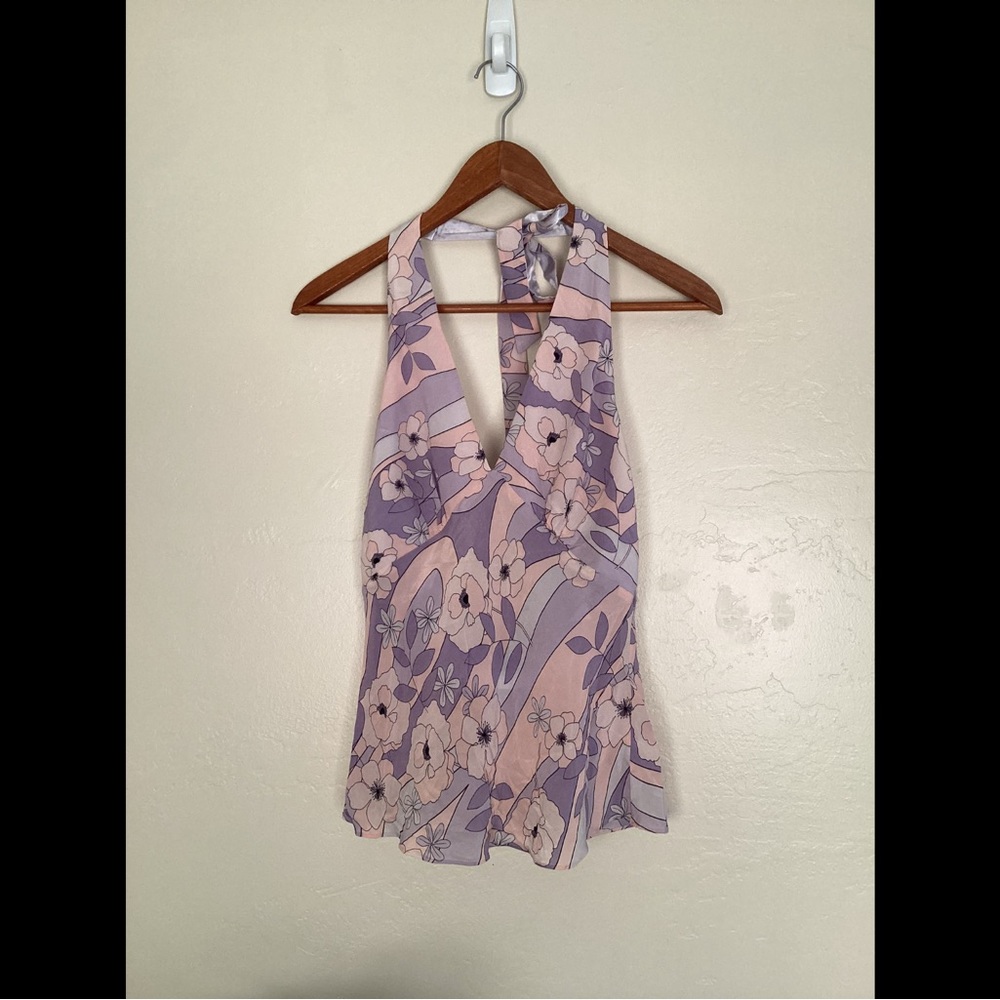 Shelli Segal Y2K Silk Floral Halter Top Size Small🌸